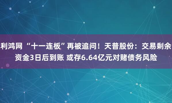 利鸿网 “十一连板”再被追问！天普股份：交易剩余资金3日后到账 或存6.64亿元对赌债务风险